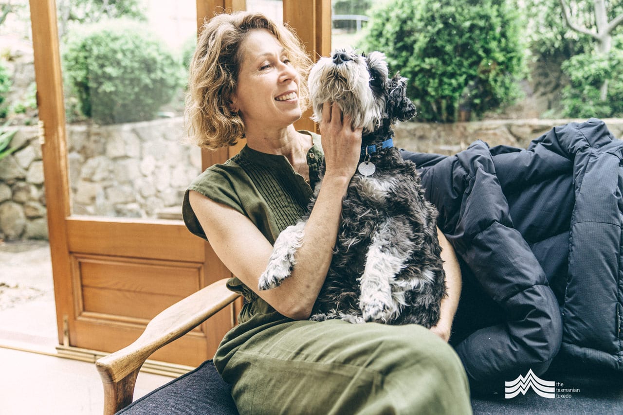 Tonya Gilbett with dog on sofa